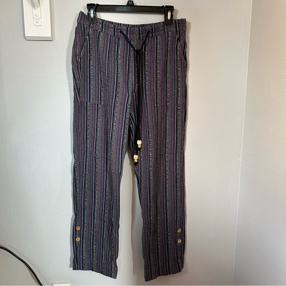 Sundance boho lagenlook cotton blend striped pants colorful small pull on